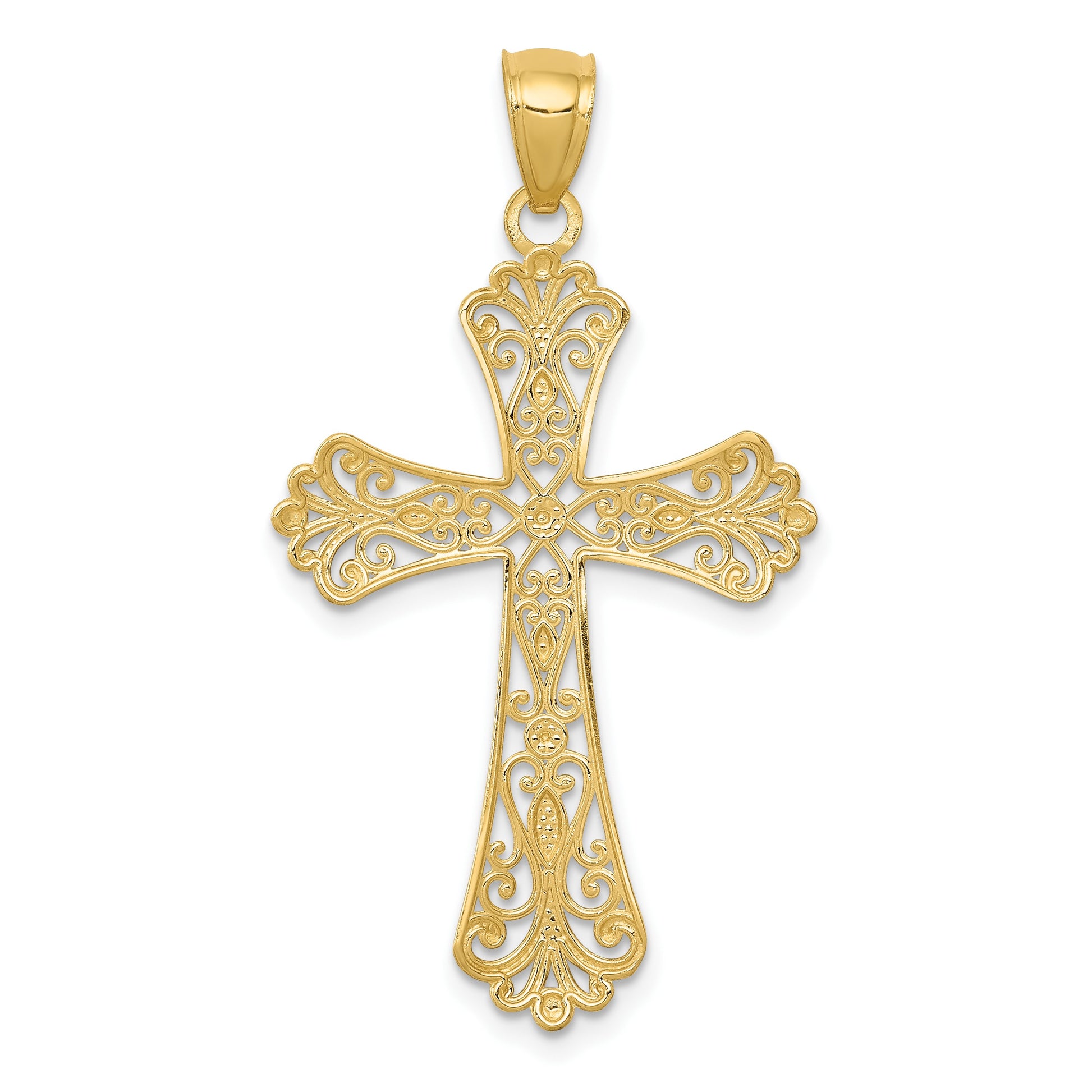 14k and White Rhodium Diamond-cut Cross Pendant
