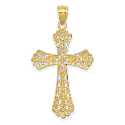 14k and White Rhodium Diamond-cut Cross Pendant