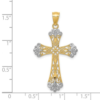 14k and White Rhodium Diamond-cut Cross Pendant