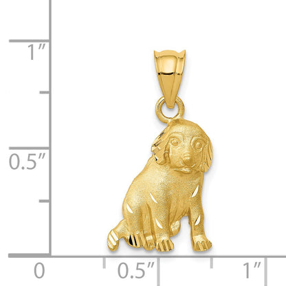 14k Satin Diamond-cut Dog Charm