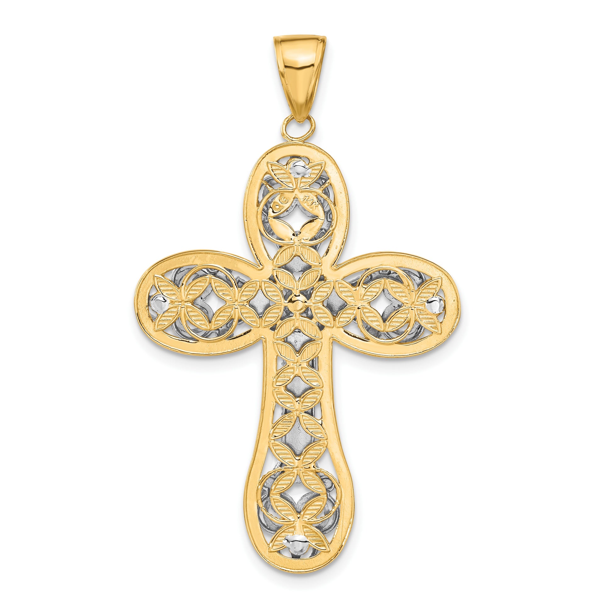 14K Two-tone Diamond-cut Layered Cross Pendant