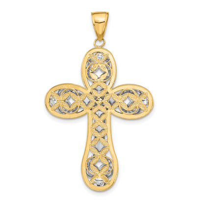 14K Two-tone Diamond-cut Layered Cross Pendant