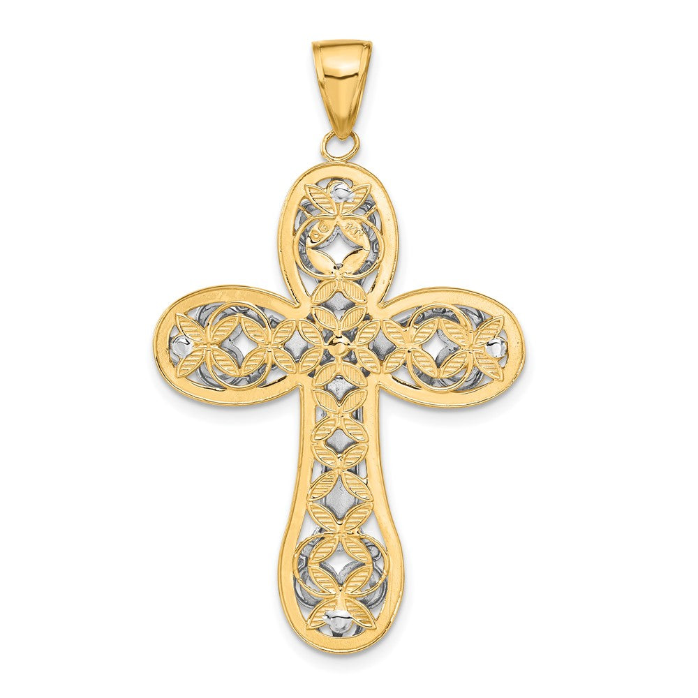 14K Two-tone Diamond-cut Layered Cross Pendant