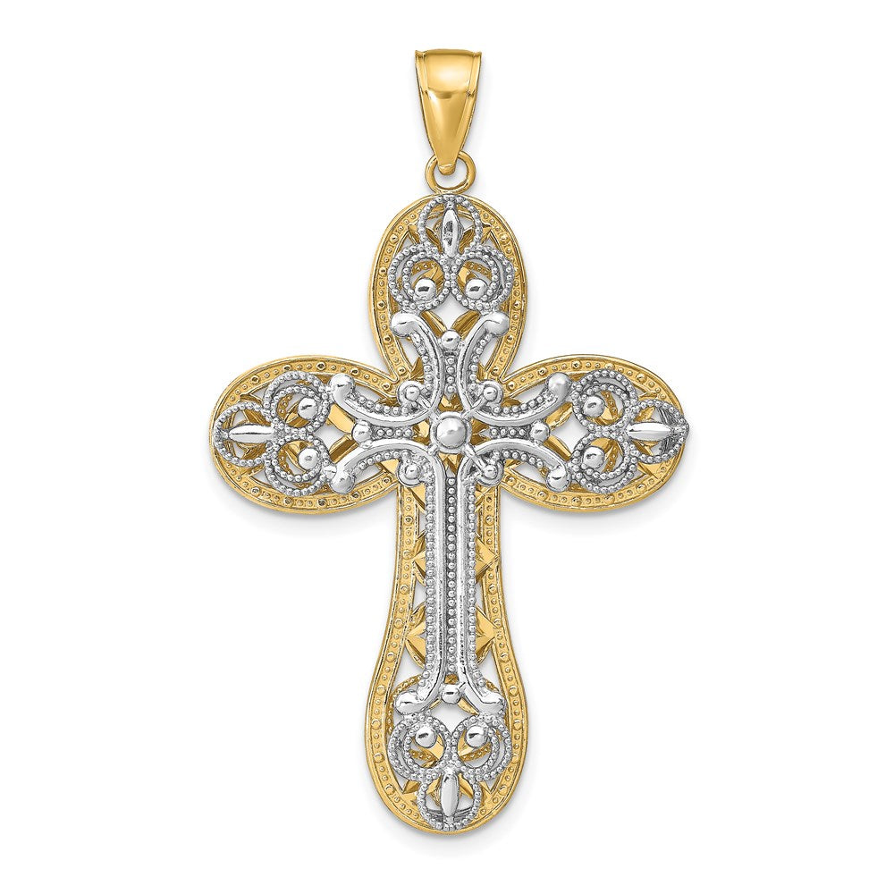 14K Two-tone Diamond-cut Layered Cross Pendant