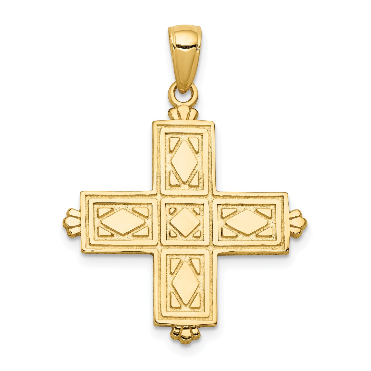 14K Etched Square Cross with Floral Reverse Pendant