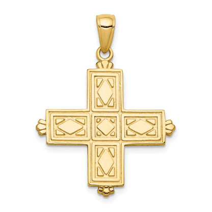 14K Etched Square Cross with Floral Reverse Pendant
