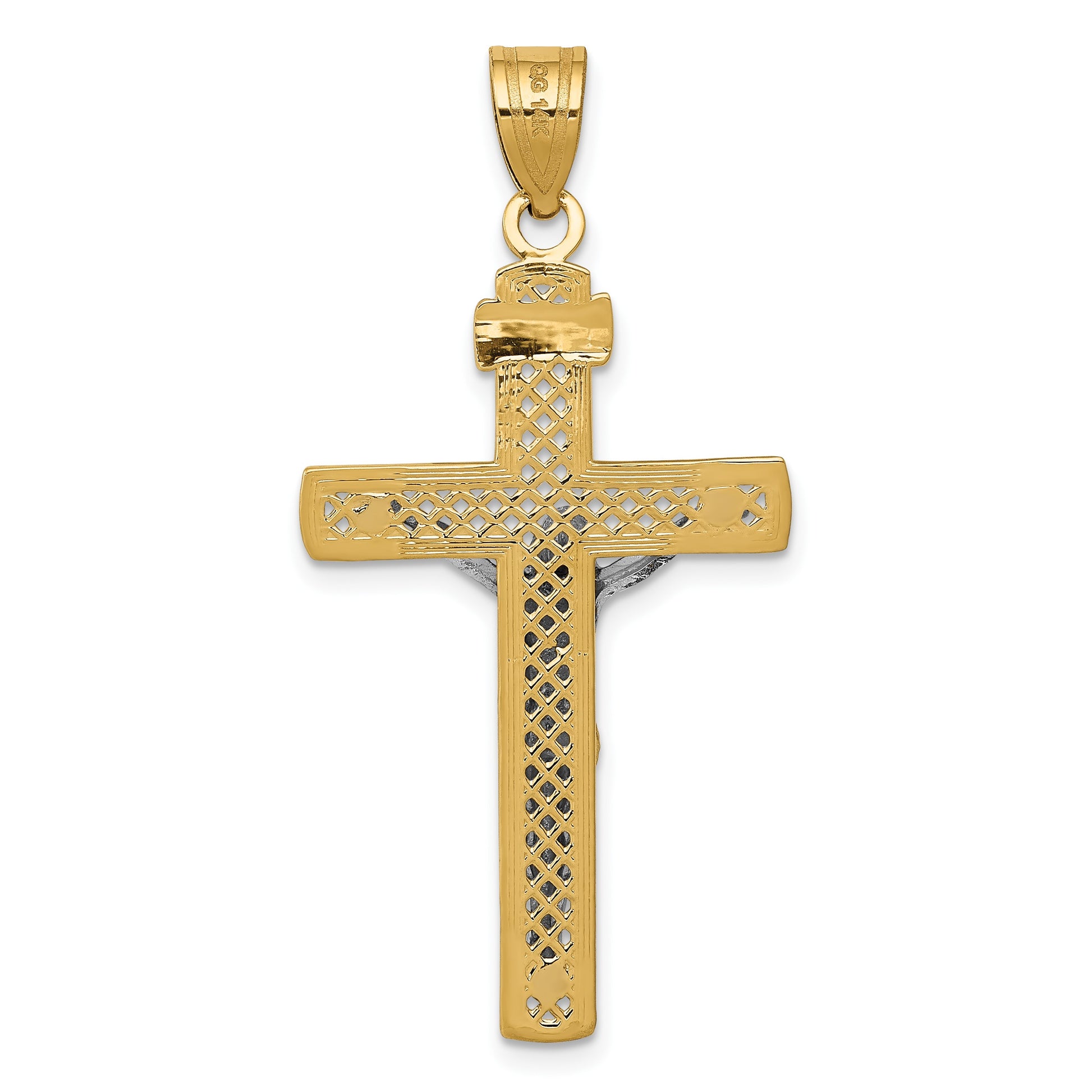 14K Two-tone Diamond-cut Lattice Cross with Crucifix Pendant