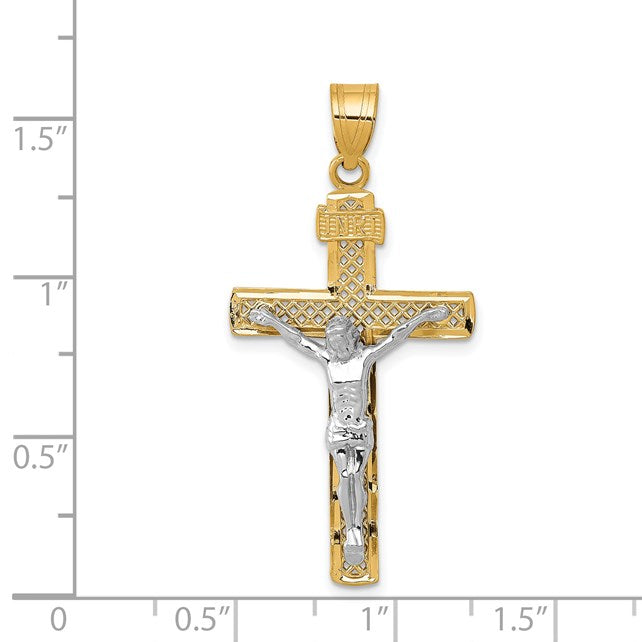 14K Two-tone Diamond-cut Lattice Cross with Crucifix Pendant