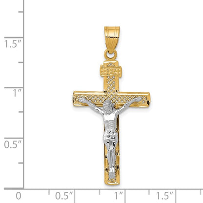 14K Two-tone Diamond-cut Lattice Cross with Crucifix Pendant