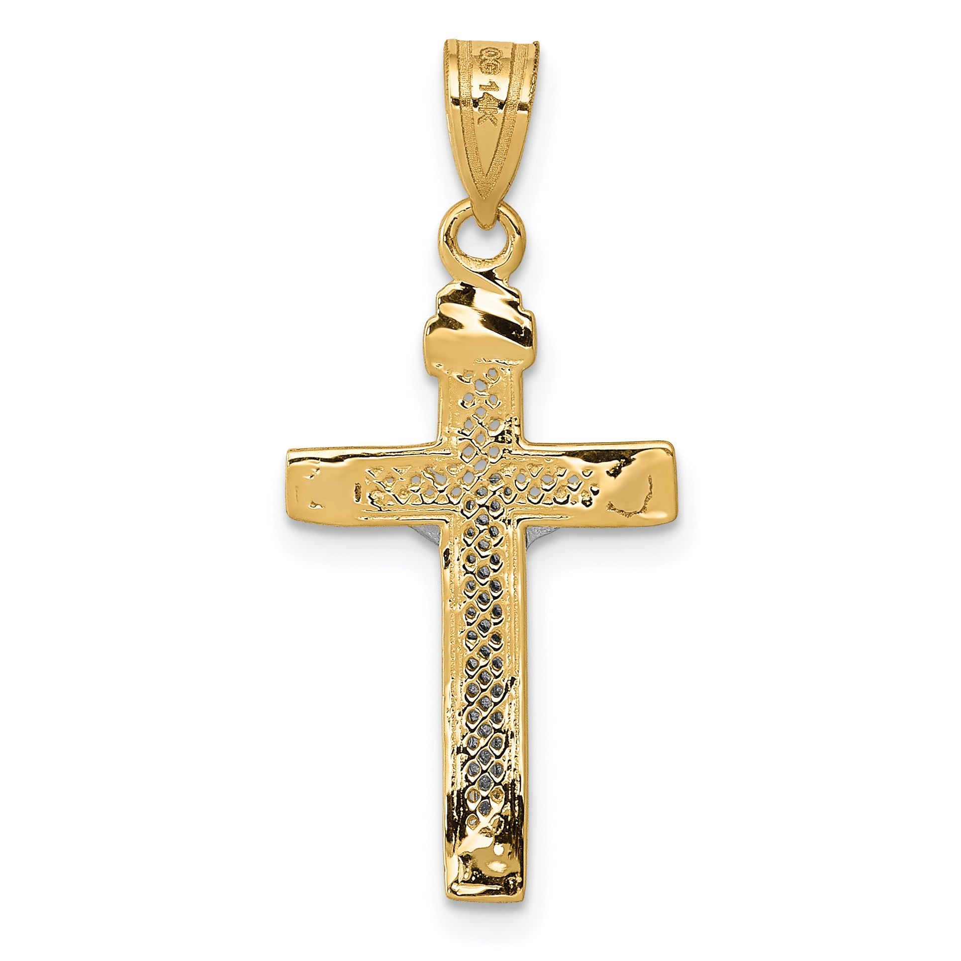14K Two-tone Diamond-cut Lattice Cross with Crucifix Pendant