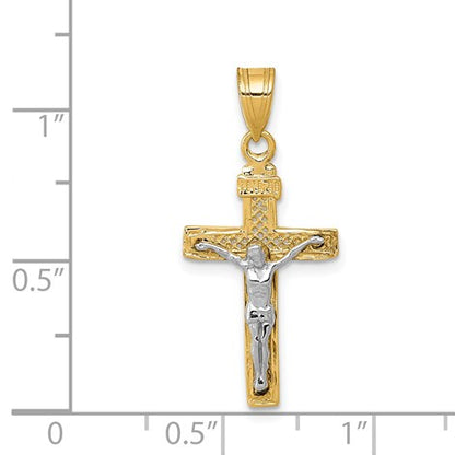 14K Two-tone Diamond-cut Lattice Cross with Crucifix Pendant