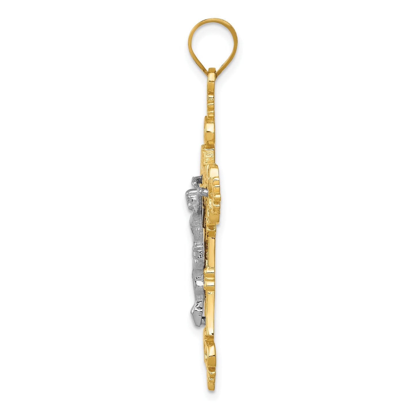 14K Two-Tone Large Lacy-Edge Inri Crucifix Pendant