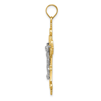 14K Two-Tone Large Lacy-Edge Inri Crucifix Pendant