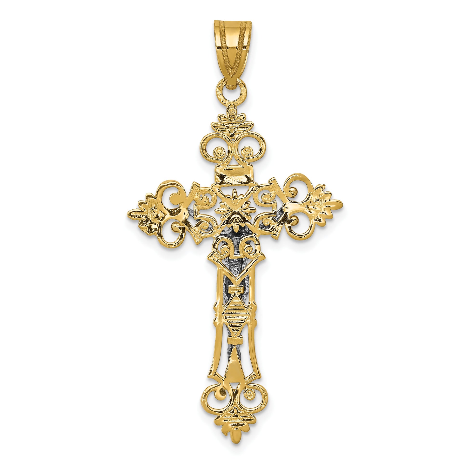14K Two-Tone Large Lacy-Edge Inri Crucifix Pendant