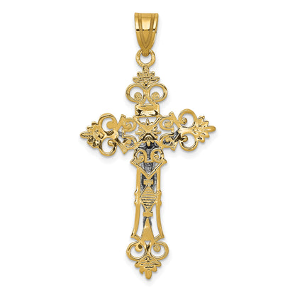 14K Two-Tone Large Lacy-Edge Inri Crucifix Pendant