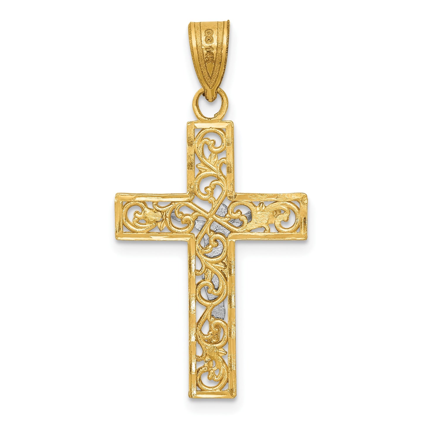 14K Two-Tone Diamond-cut Small Filigree Crucifix Pendant