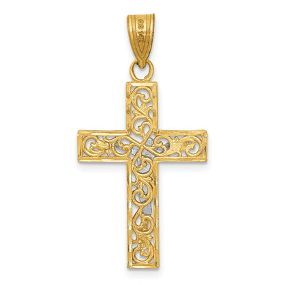 14K Two-Tone Diamond-cut Small Filigree Crucifix Pendant