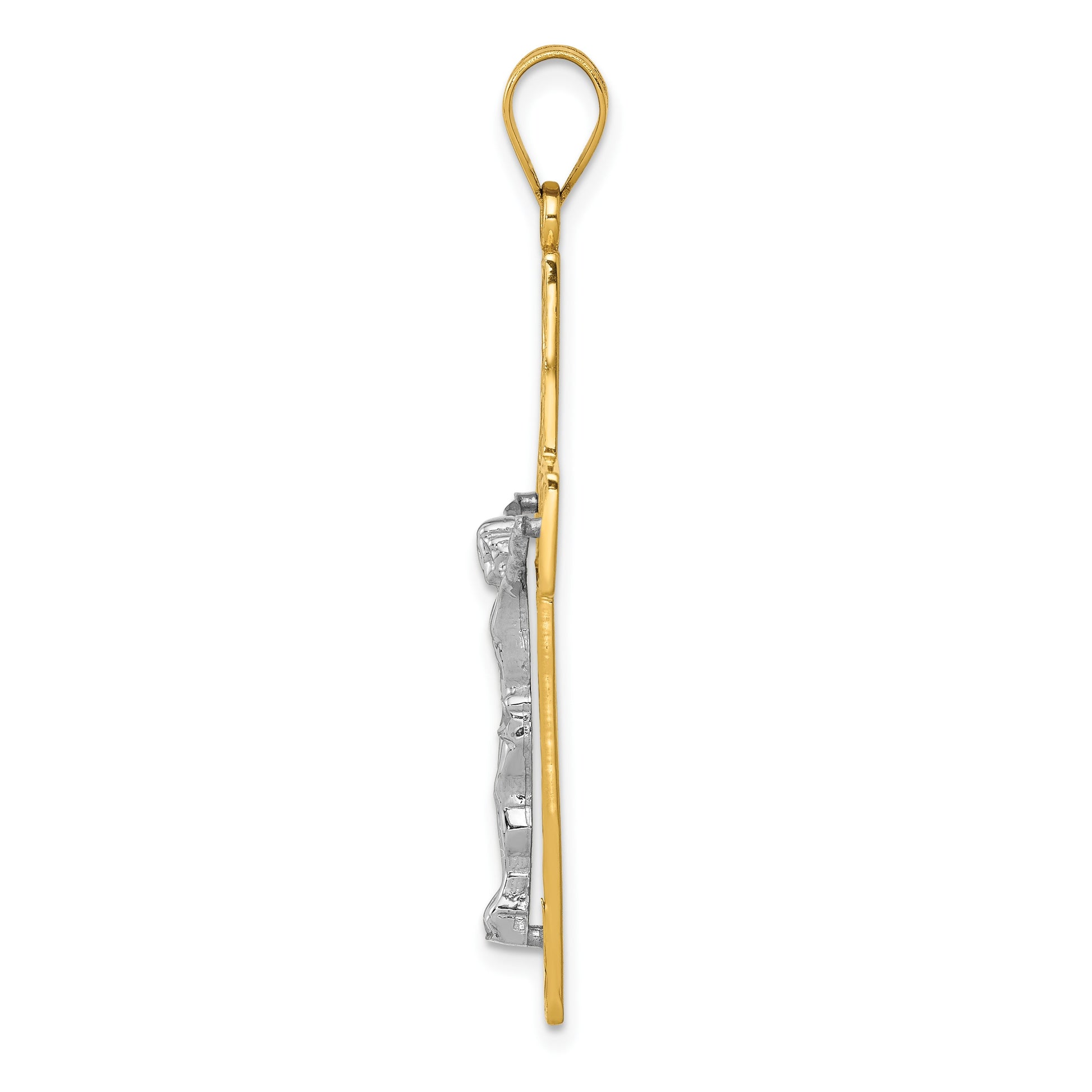 14K Two-Tone Diamond-cut Large Filigree Crucifix Pendant