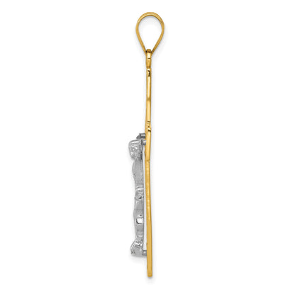 14K Two-Tone Diamond-cut Large Filigree Crucifix Pendant
