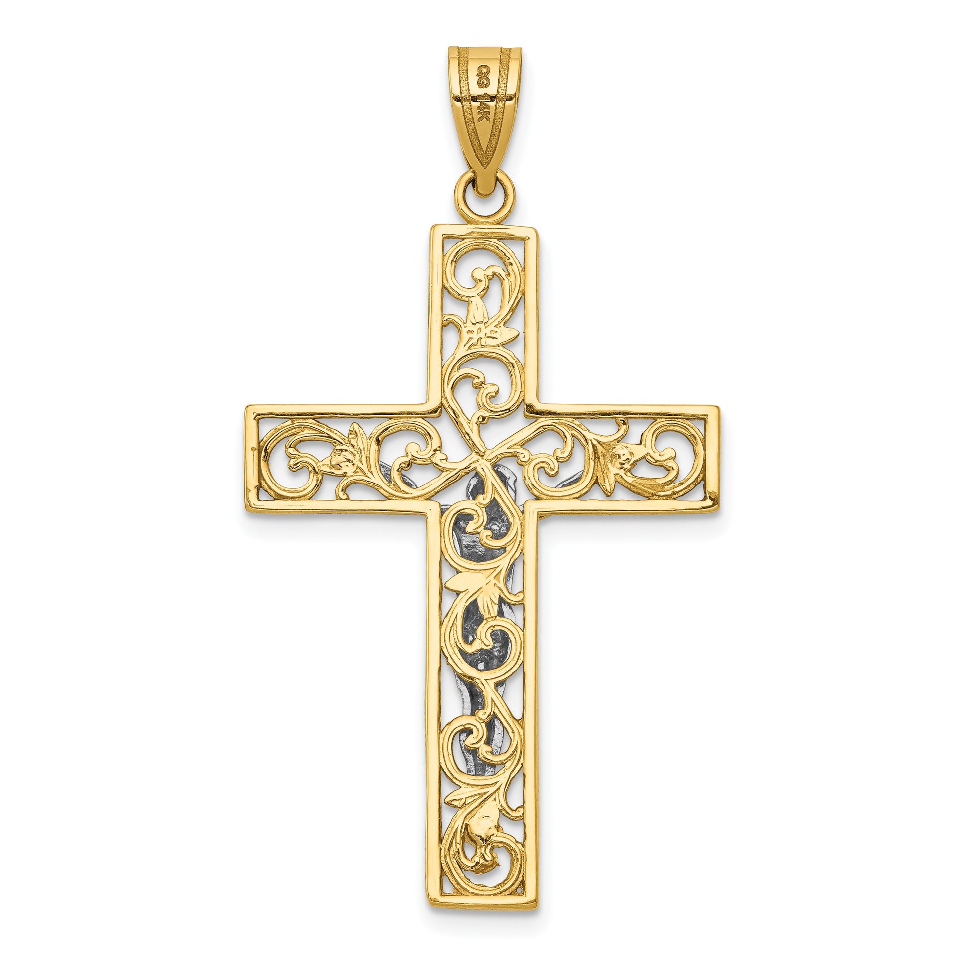 14K Two-Tone Diamond-cut Large Filigree Crucifix Pendant