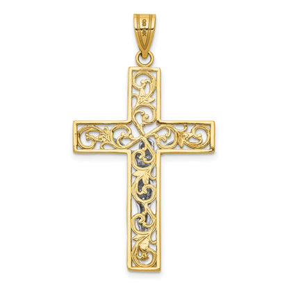 14K Two-Tone Diamond-cut Large Filigree Crucifix Pendant