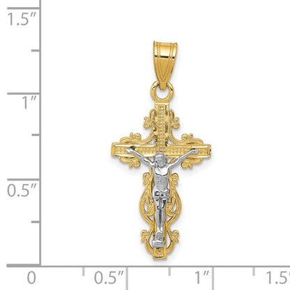 14K Two-tone Small Narrow Crucifix Pendant