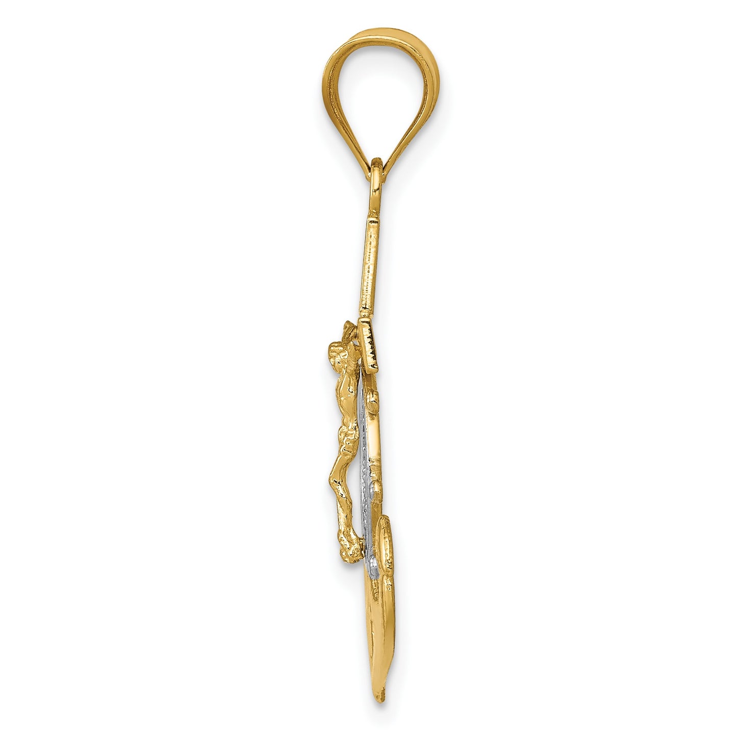 14k and White Rhodium Diamond-cut Mariners Crucifix Pendant