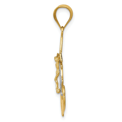 14k and White Rhodium Diamond-cut Mariners Crucifix Pendant
