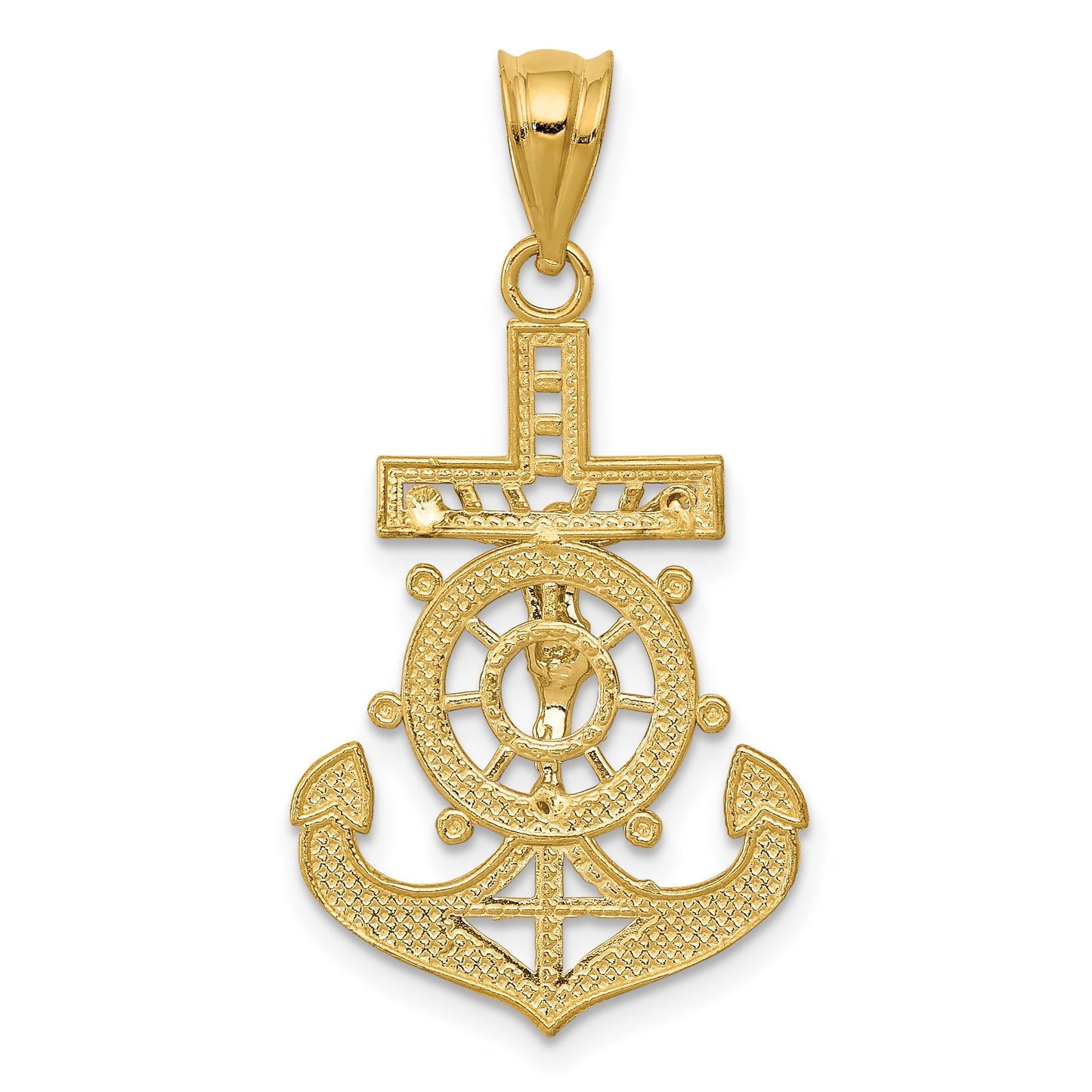 14k and White Rhodium Diamond-cut Mariners Crucifix Pendant
