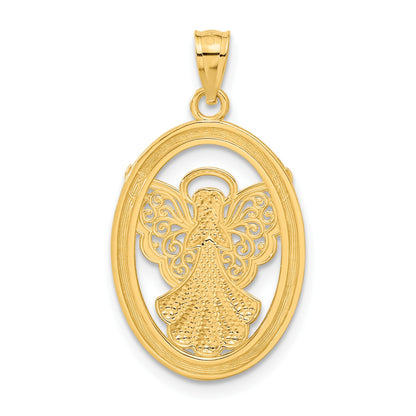 14K and White Rhodium BELIEVE PEACE FAITH HOPE Filigree Angel Pendant