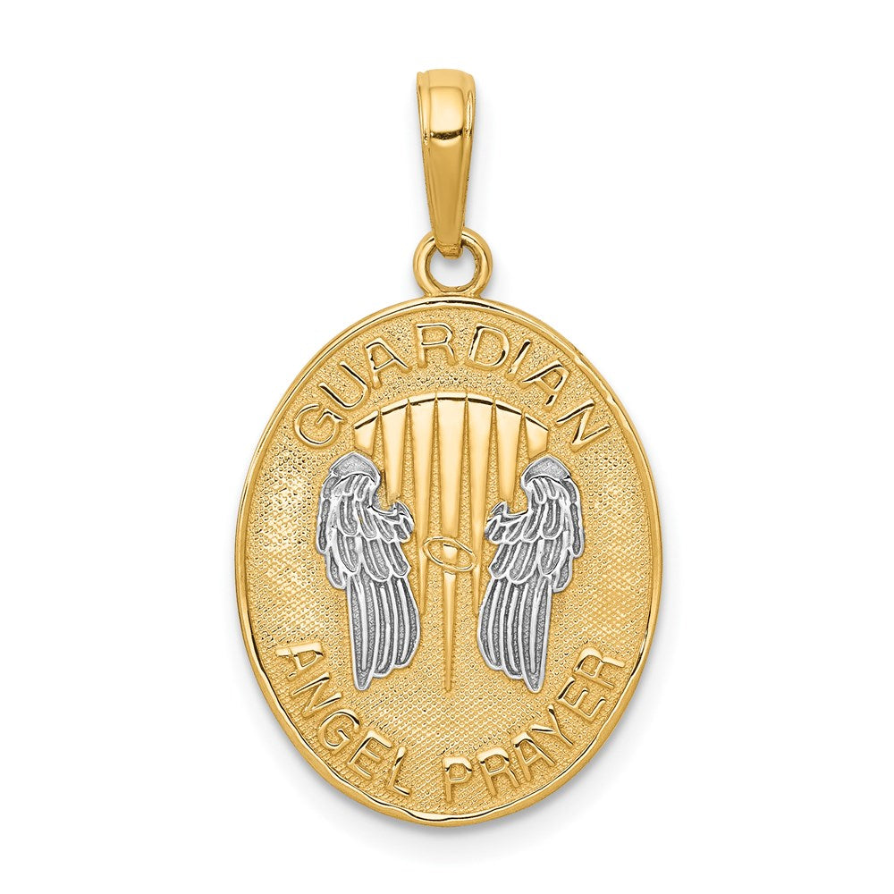 14K W/Rhodium Reversible Guardian Angel Prayer Pendant