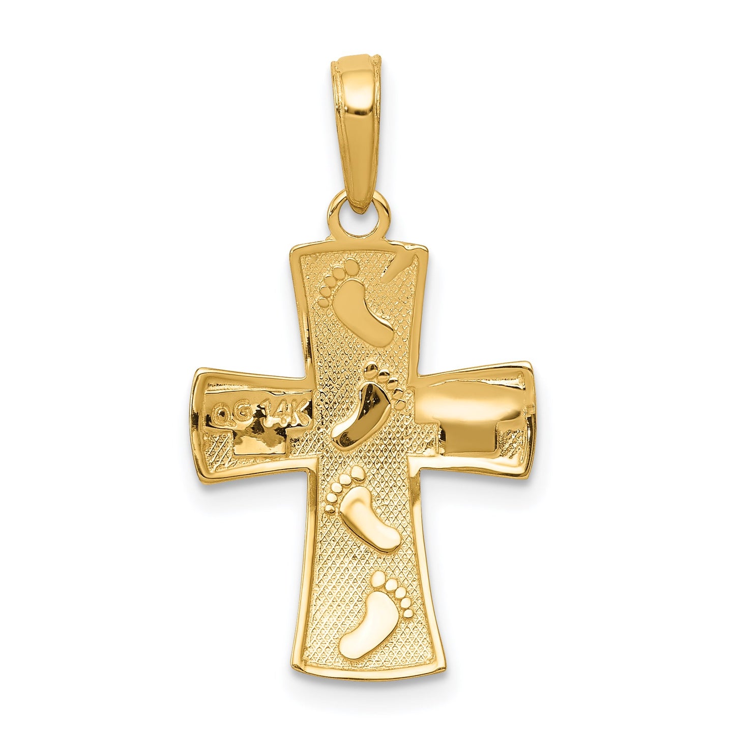 14K and White Rhodium Footprints Cross Pendant