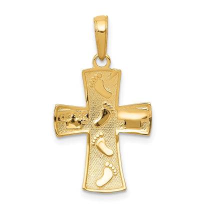 14K and White Rhodium Footprints Cross Pendant