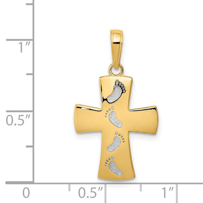 14K and White Rhodium Footprints Cross Pendant