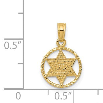 14K Star of David in Circle Frame Pendant