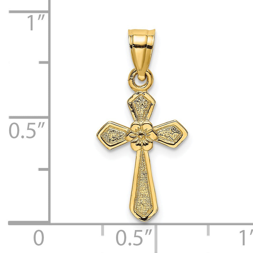 14K Small Cross with Flower Charm
