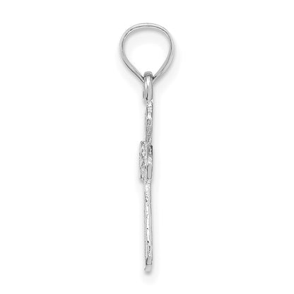 14K White Gold Small Cross with Flower Pendant