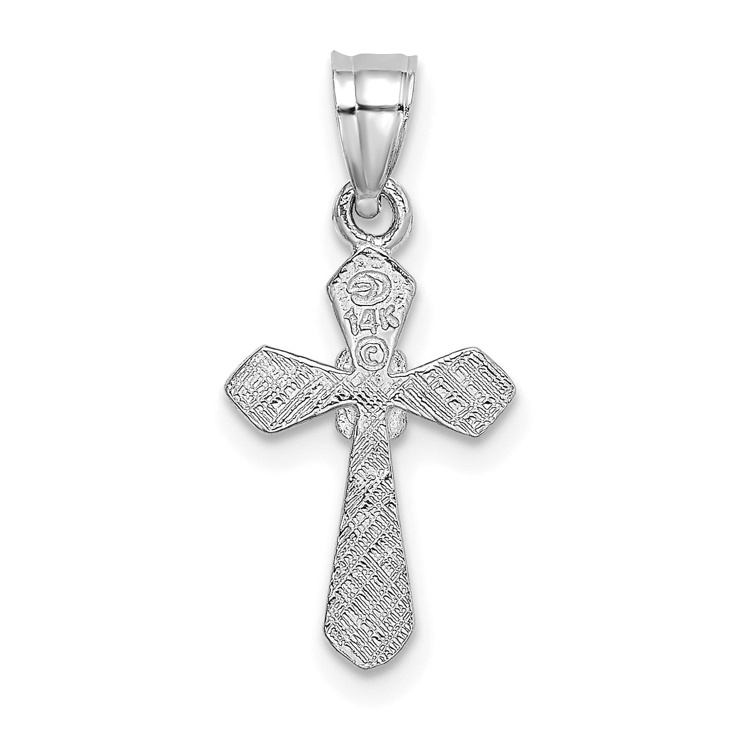 14K White Gold Small Cross with Flower Pendant