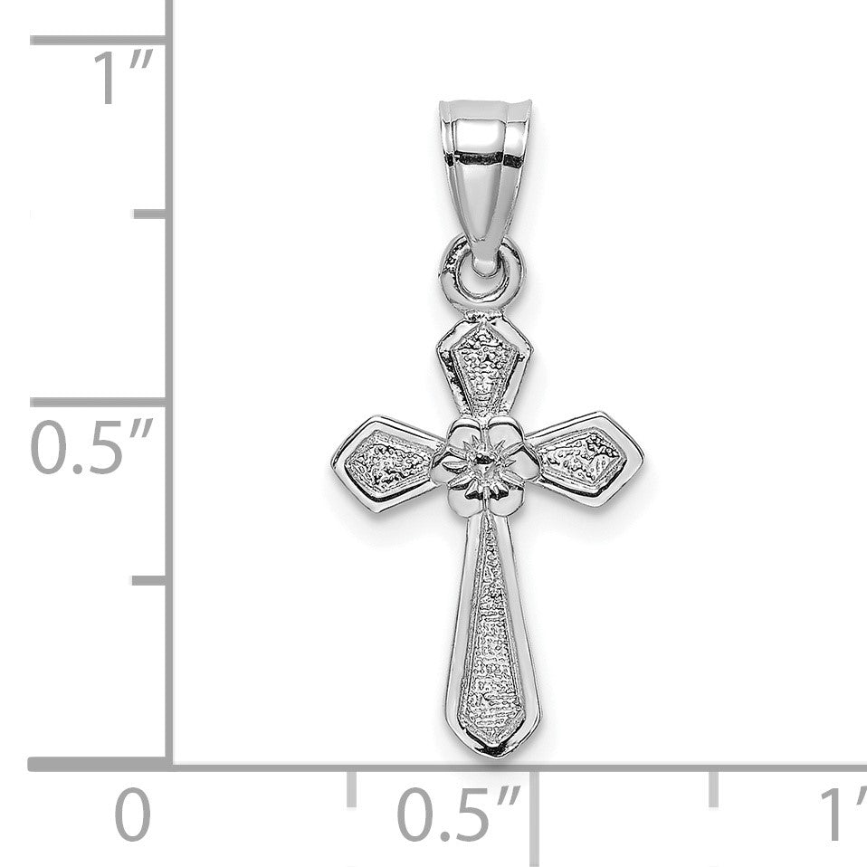 14K White Gold Small Cross with Flower Pendant