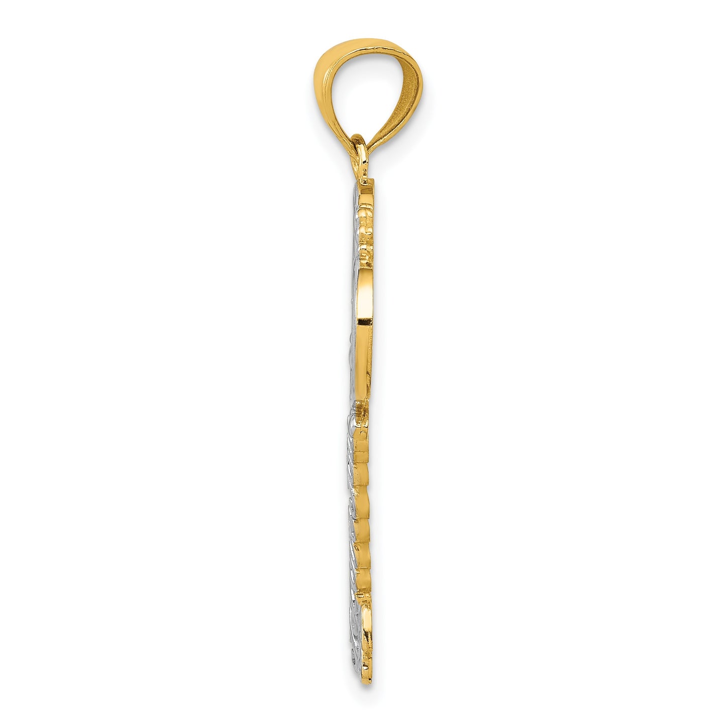 14K and White Rhodium Polished I LOVE YOU Script Fleur de Lis Heart Key Charm