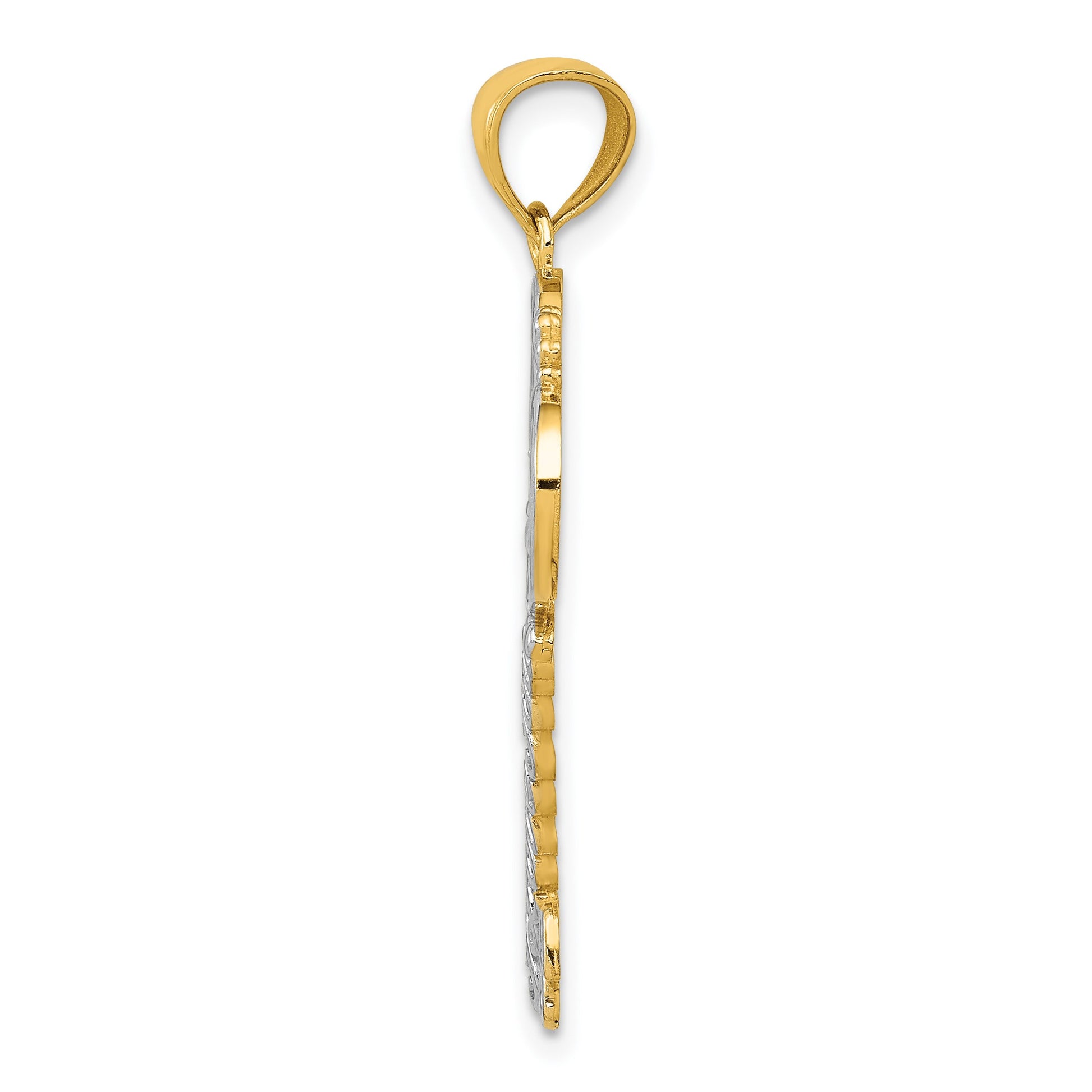 14K and White Rhodium Polished I LOVE YOU Script Fleur de Lis Heart Key Charm