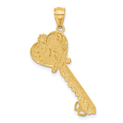 14K and White Rhodium Polished I LOVE YOU Script Fleur de Lis Heart Key Charm
