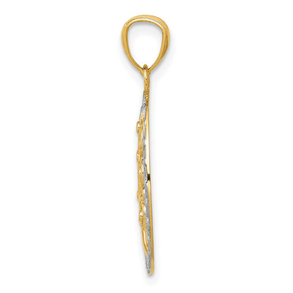 14k and White Rhodium Tree of Life Oval Pendant