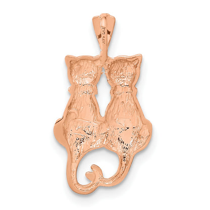 14k Rose Gold Polished and Satin Diamond-cut Two Sitting Cats Pendant