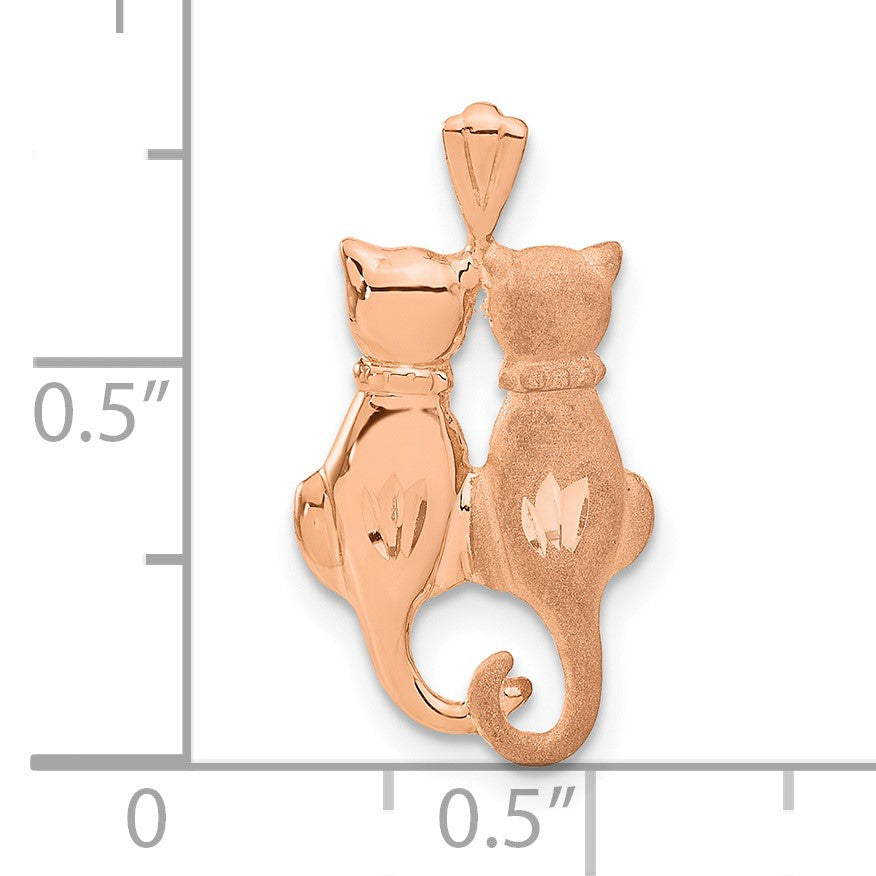 14k Rose Gold Polished and Satin Diamond-cut Two Sitting Cats Pendant