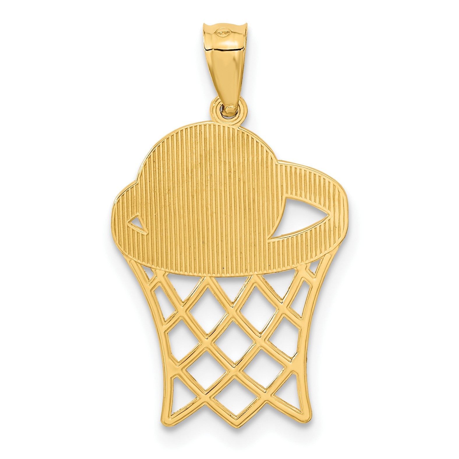 14k Diamond-cut Basketball in Hoop Pendant