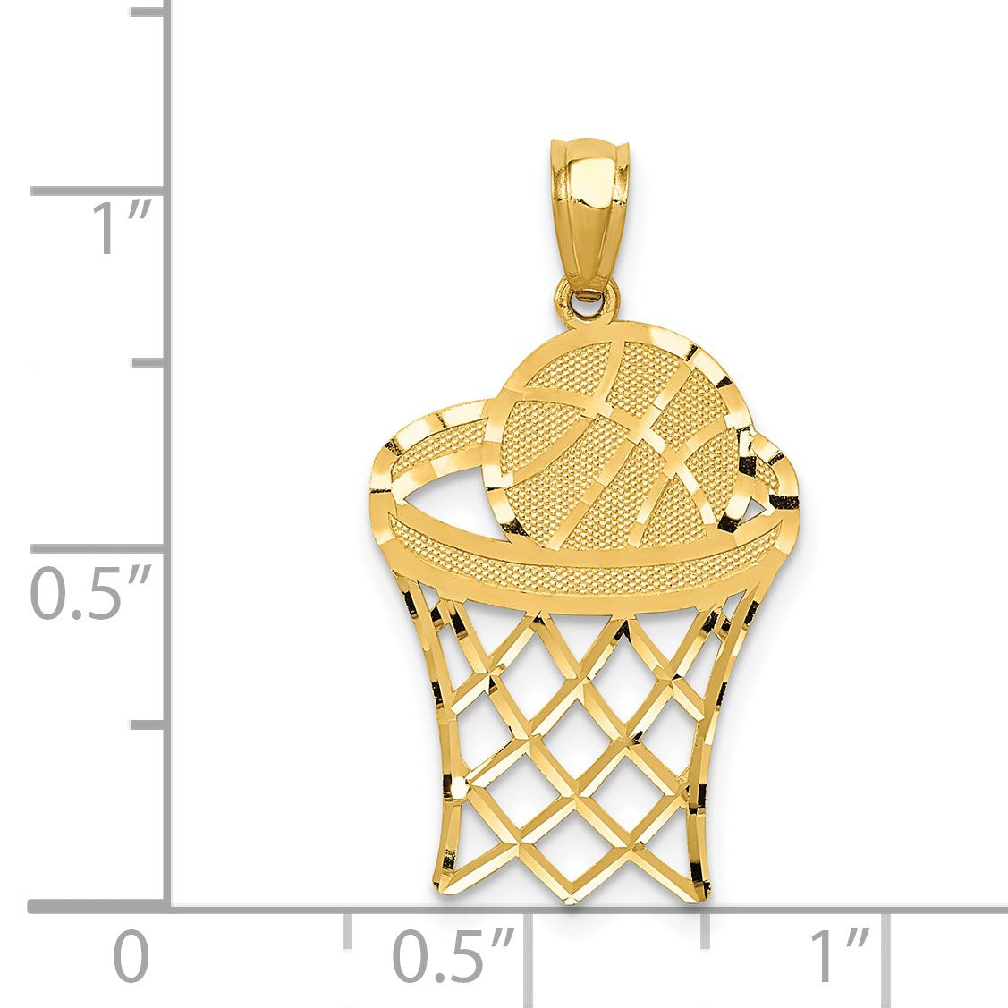 14k Diamond-cut Basketball in Hoop Pendant