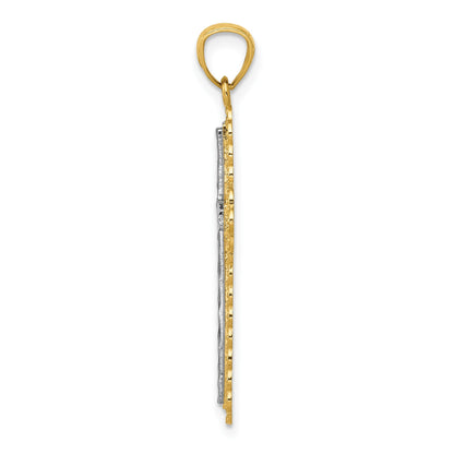 14K and White Rhodium Diamond-cut Cross Pendant