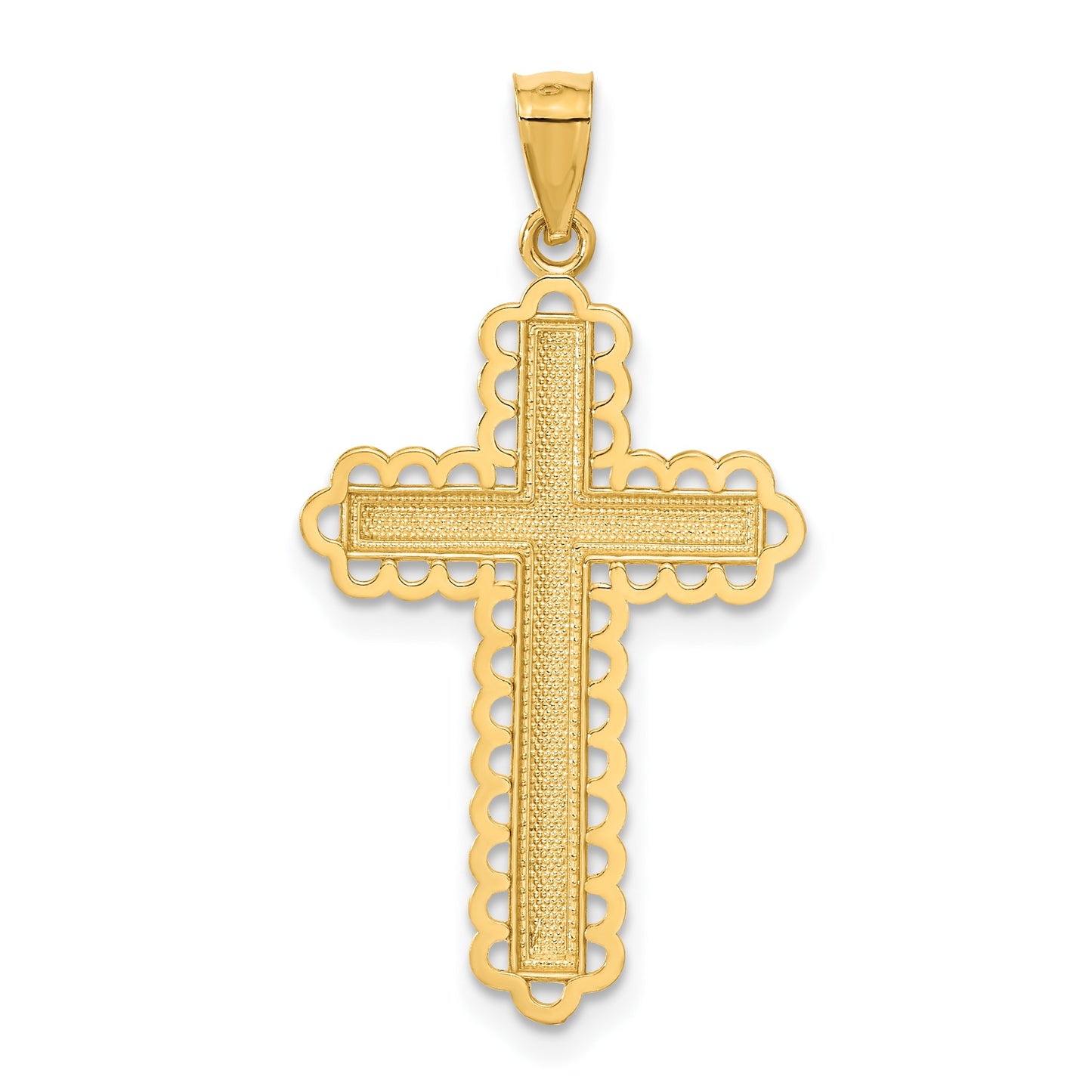 14K and White Rhodium Diamond-cut Cross Pendant
