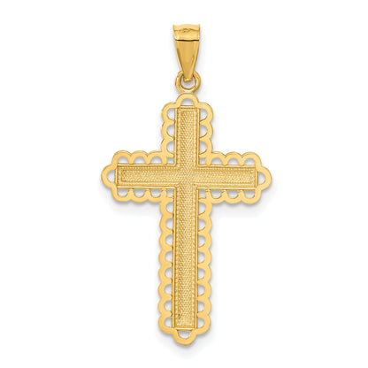 14K and White Rhodium Diamond-cut Cross Pendant